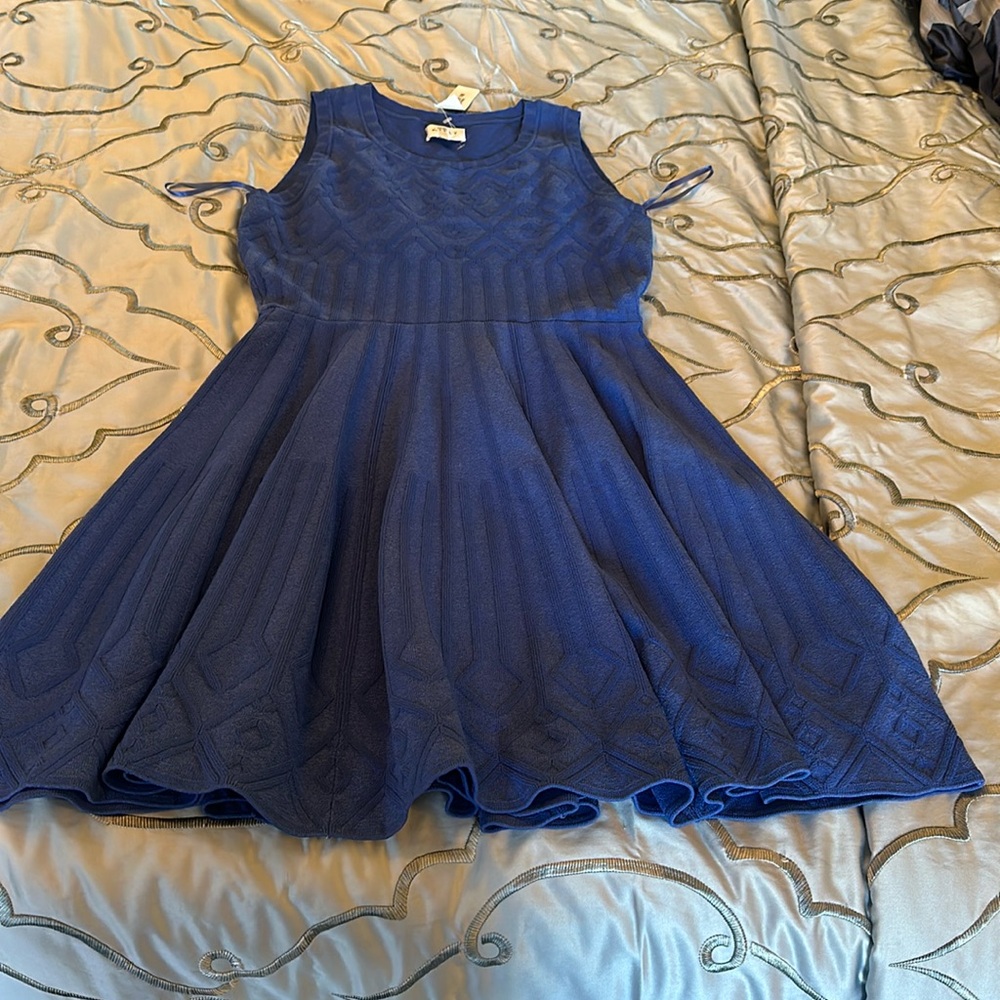 Milly New York dress sweater blue large stretchy skater bottom nwt $455